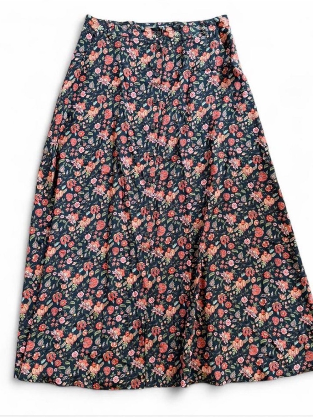 Floral A-Line Midi Skirt - Black with Pink Floral